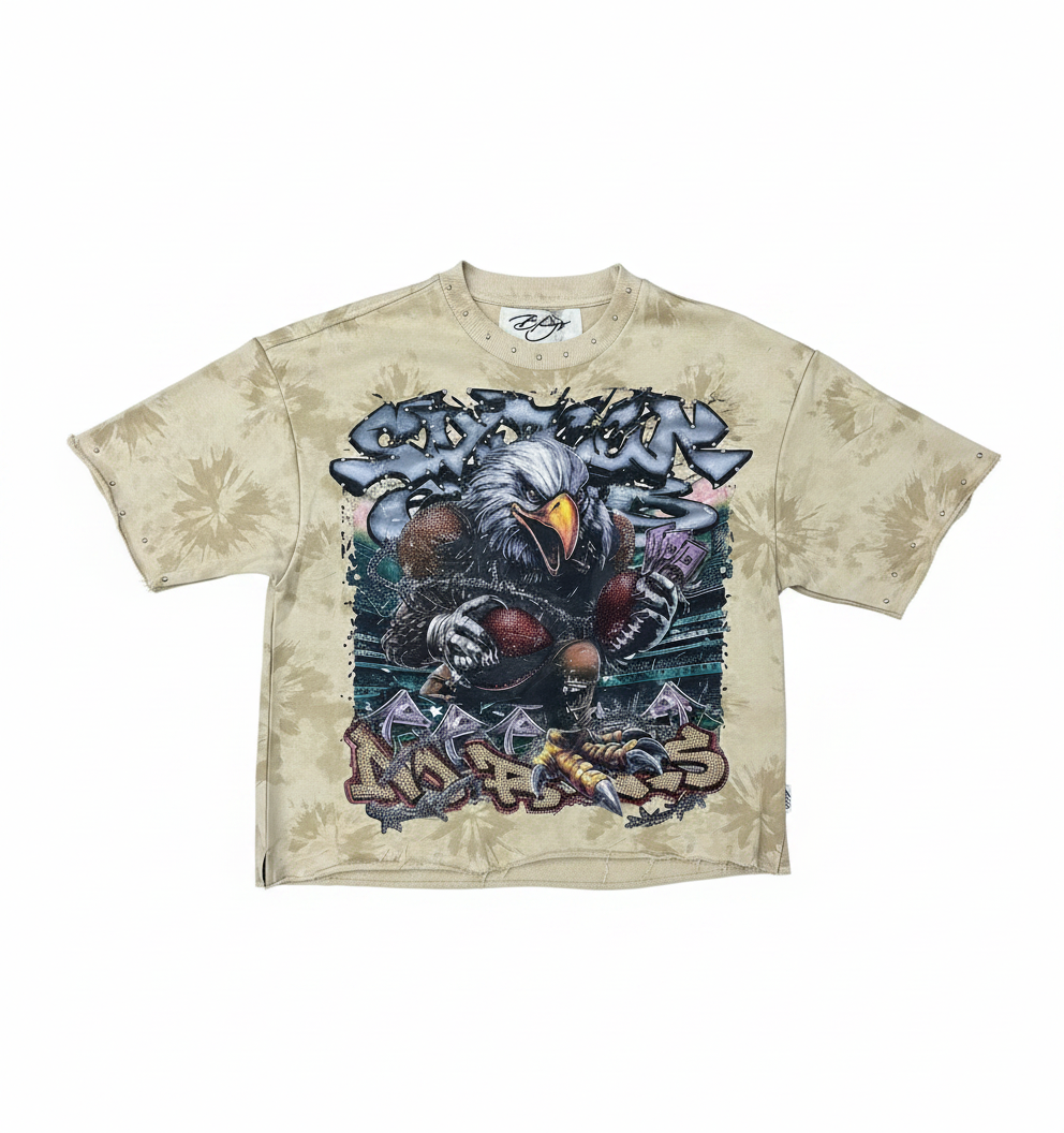 "Sinner Club" Boxy Graphic Crop Tee – Vintage Sand Acid Wash