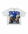 "Richer" Graphic Crop Tee – Optic White & Royal Blue