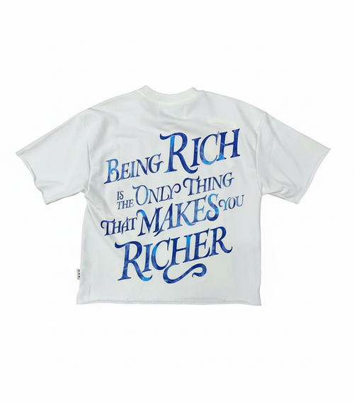 "Richer" Graphic Crop Tee – Optic White & Royal Blue