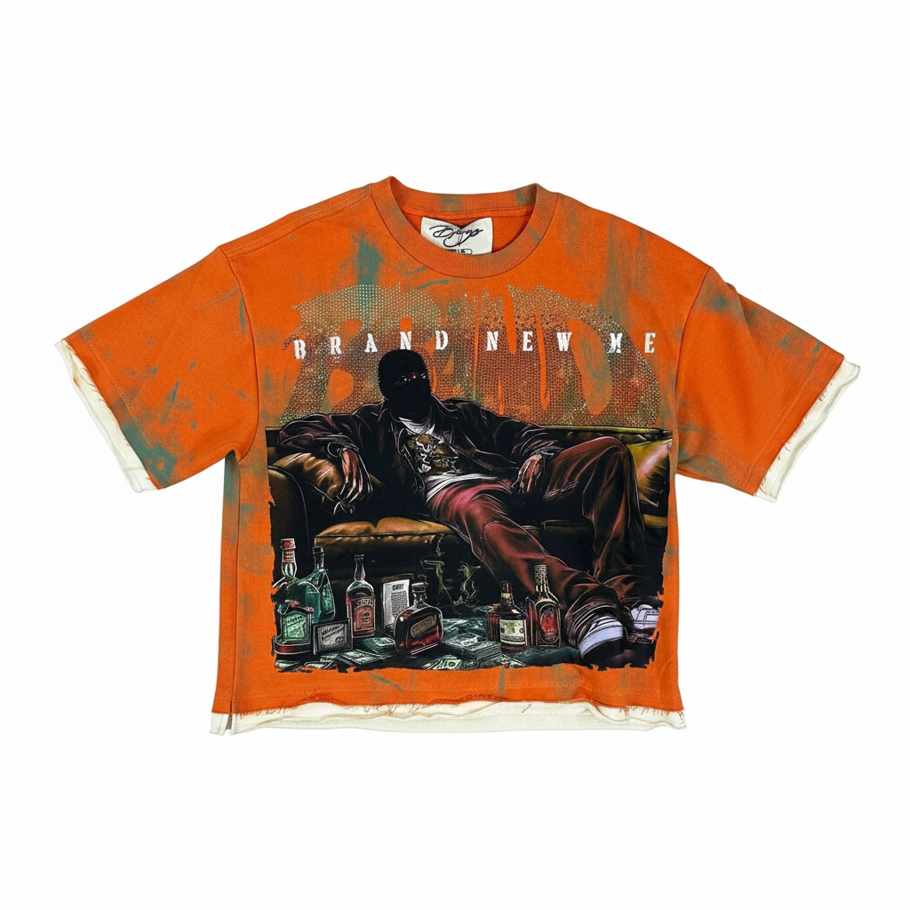 "Brand New Me" Boxy Crop Tee – Ember Acid Wash