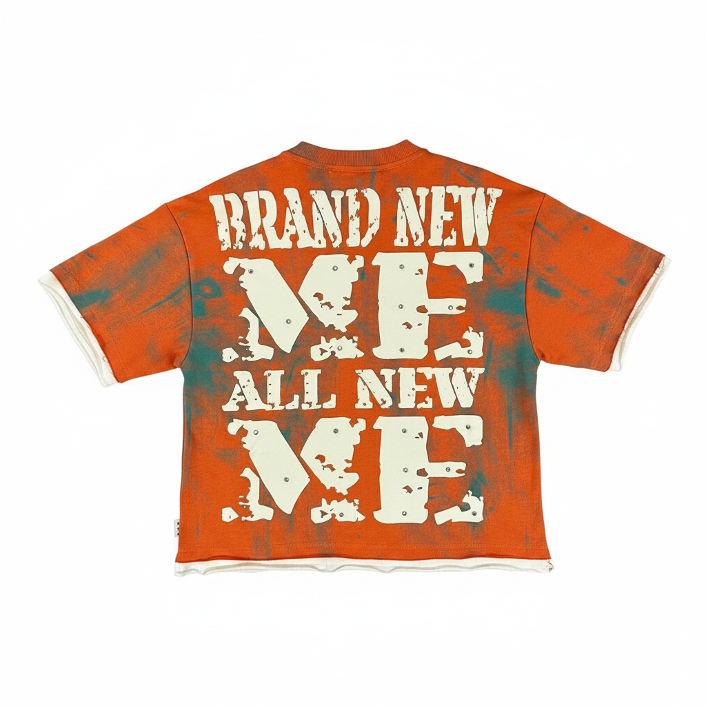 "Brand New Me" Boxy Crop Tee – Ember Acid Wash