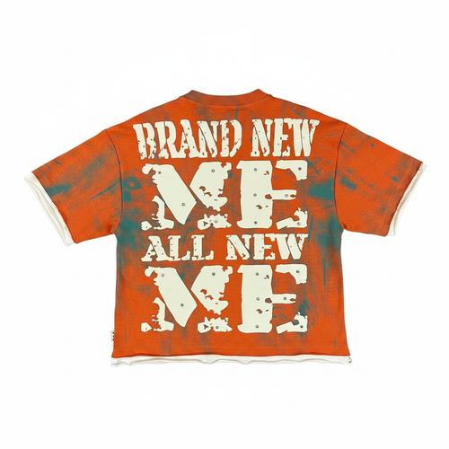 "Brand New Me" Boxy Crop Tee – Ember Acid Wash