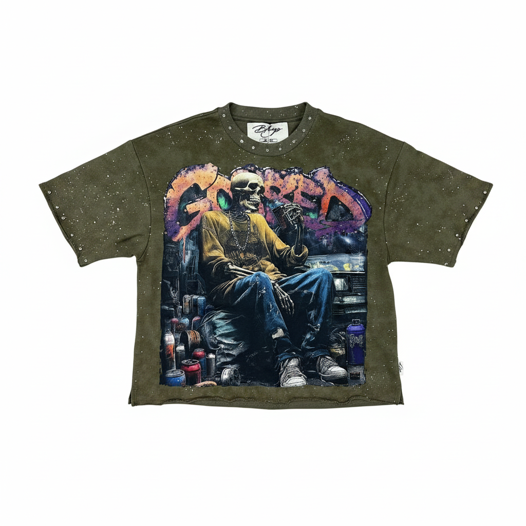 "Grassed" Graphic Crop Tee – Olive Green