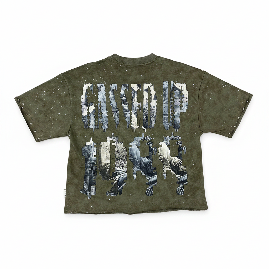 "Grassed" Graphic Crop Tee – Olive Green