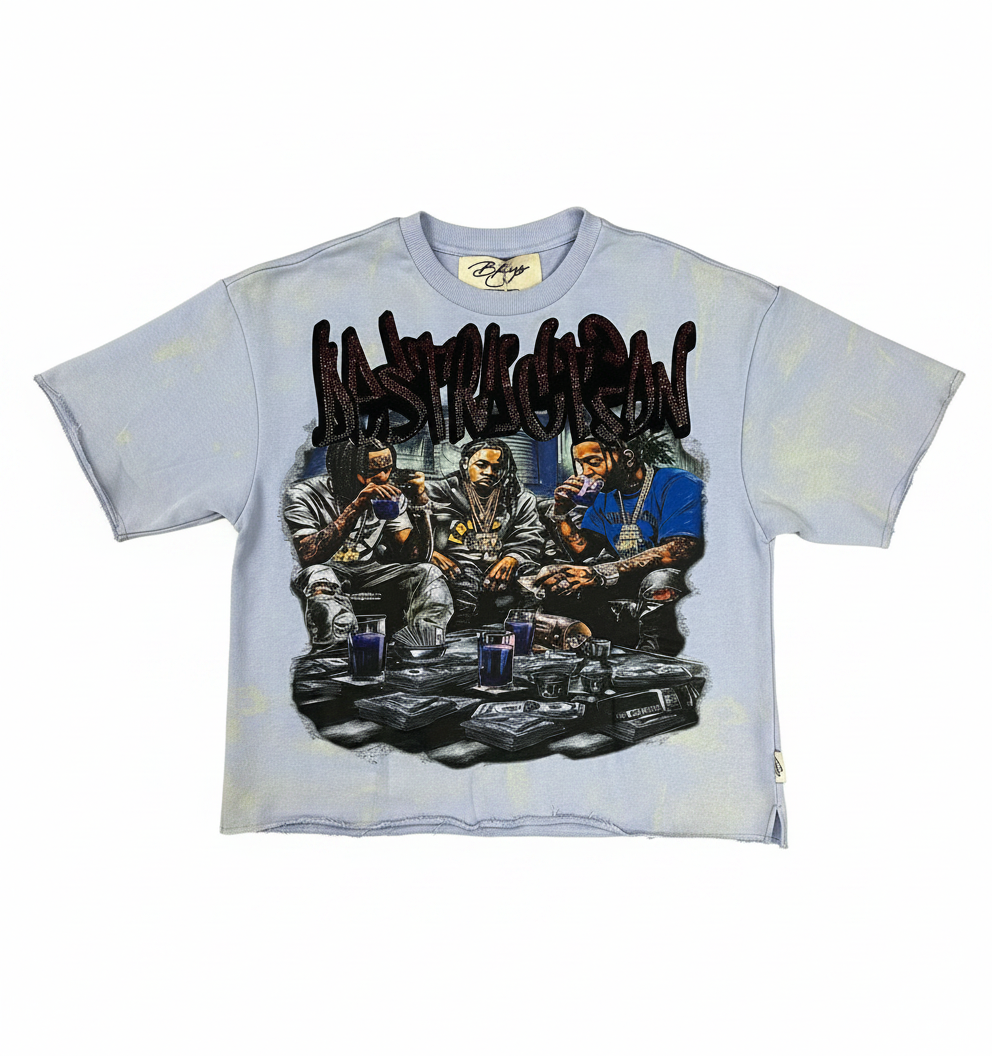 "Destruction" Boxy Crop Tee – Arctic Smoke Wash