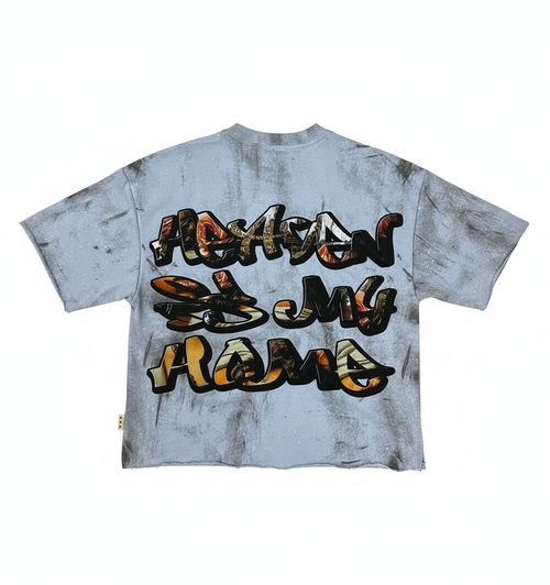 "Destruction" Boxy Crop Tee – Arctic Smoke Wash