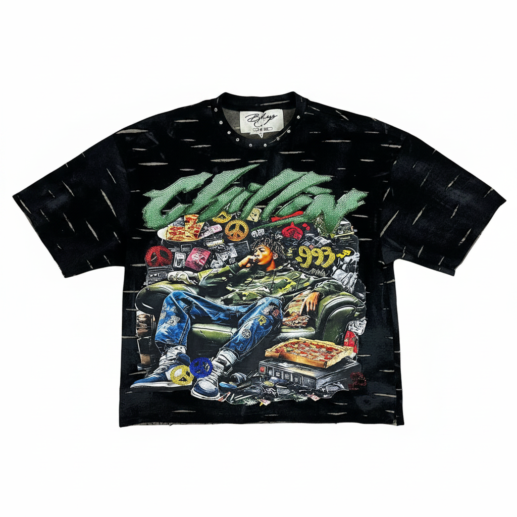 "Chillin" Graphic Crop Tee – Midnight Amethyst Wash