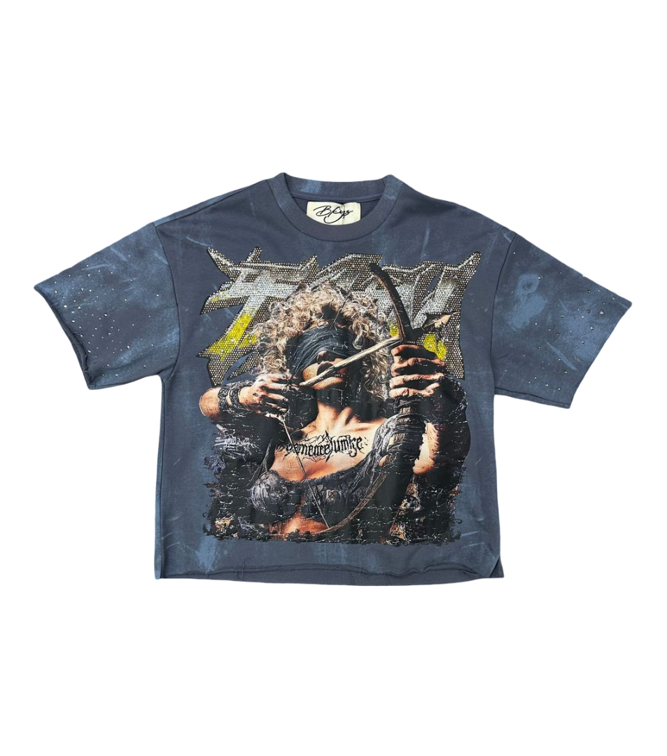 "Faith Over Fear" Boxy Graphic Crop Tee – Slate Indigo Wash